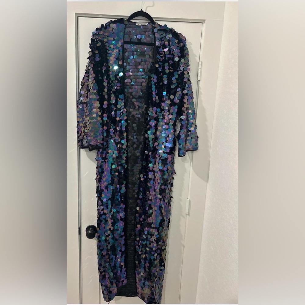 Sequin Duster Jacket - Black Iridescent
